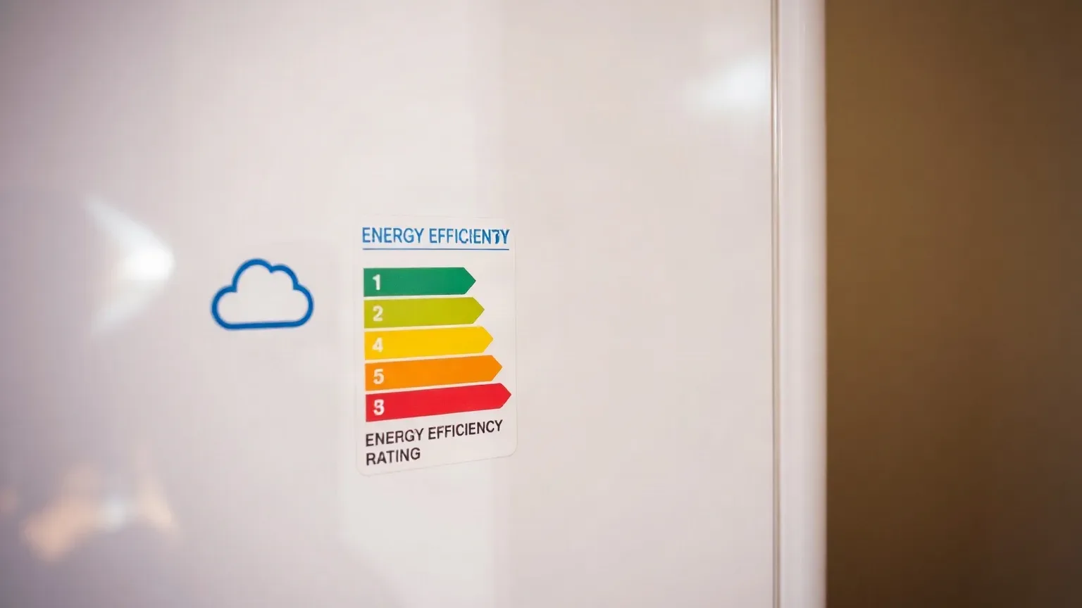 A close-up of an energy efficiency rating label attached to the front panel of a boiler
