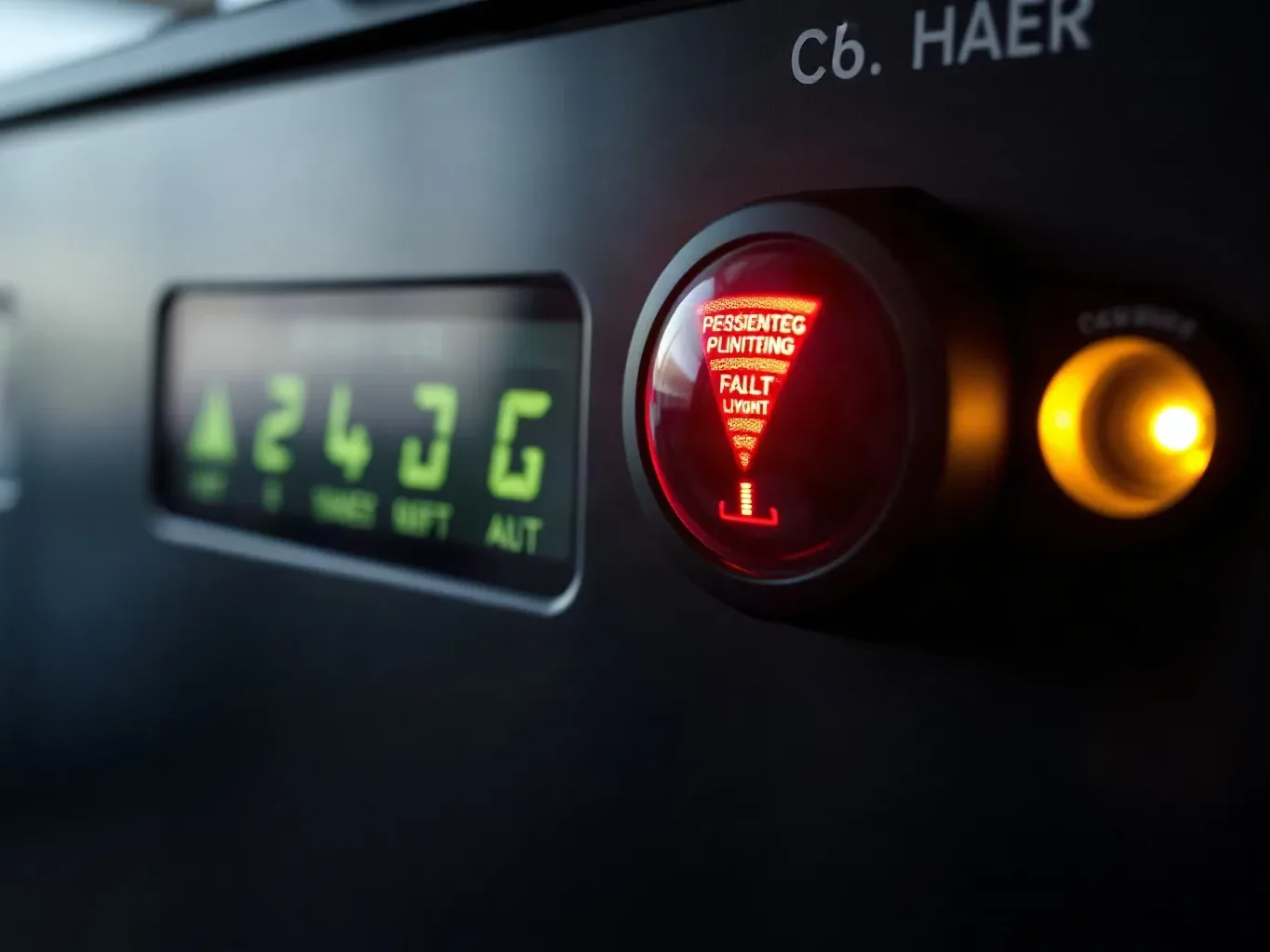 A close-up of a boiler display panel showing a persistent red fault warning light