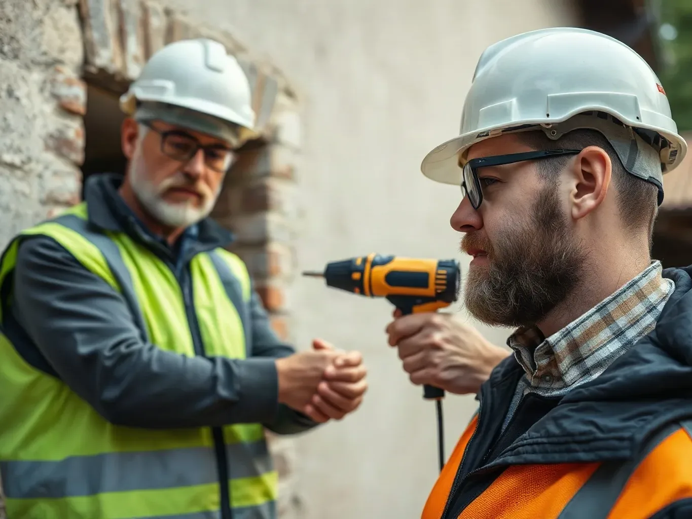 An engineer measuring the external wall cavity thickness of a house with a probe tool