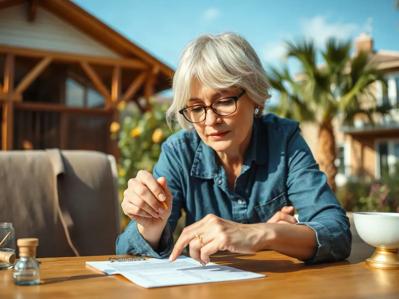 A homeowner using a decision-guide checklist on paper, ticking criteria for their property type and budget